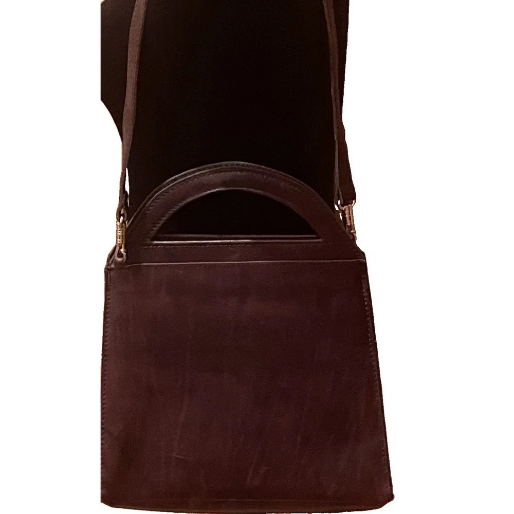 Vintage‎ Ruth Saltz Brown Leather Convertible Shoulder Bag Double Handle Purse
